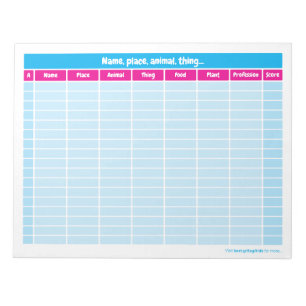 Naam, plaats, dier, Ding Word Game Notitieblok