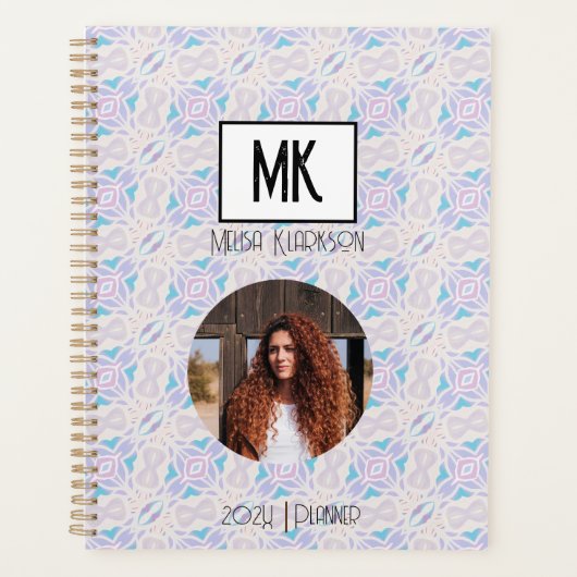 Naam Planner met Foto op Blue Grunge Pattern (Voorkant)