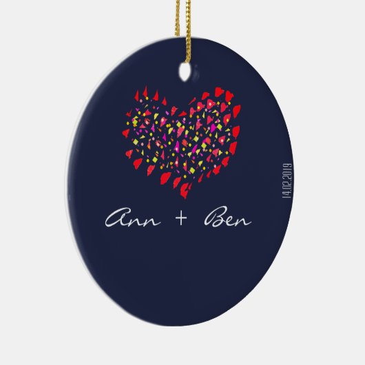 Naam Plus Rood Hart Datum Ornament (Rechts)
