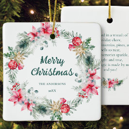 Naam Poinsettia Rode Groene Krans Kerstpoëzie Keramisch Ornament