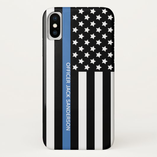 Naam politieman met blauwe lijn Amerikaanse vlag Case-Mate iPhone Case (Achterkant)