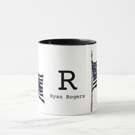 Naam politiemonogram met blauwe lijn Amerikaanse v Mok (Midden)