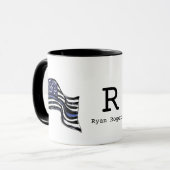 Naam politiemonogram met blauwe lijn Amerikaanse v Mok (Voorkant links)