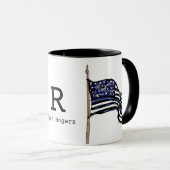 Naam politiemonogram met blauwe lijn Amerikaanse v Mok (Voorkant rechts)