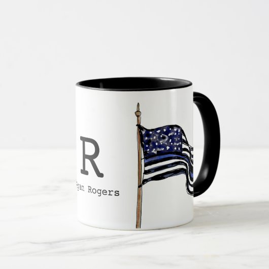 Naam politiemonogram met blauwe lijn Amerikaanse v Mok (Voorkant rechts)