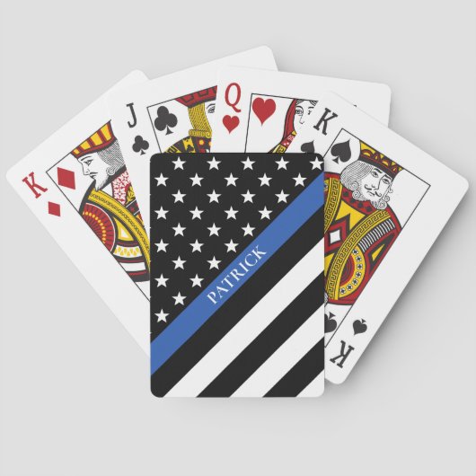Naam politiemonogram met blauwe lijn Amerikaanse v Pokerkaarten (Achterkant)