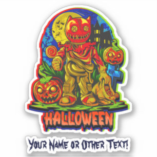 Naam pompoenkop Monster Cat Ears Oranje Blue toevo Sticker