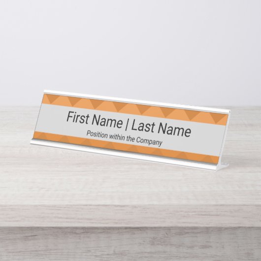 Naam & positie Sans Serif Font Grijs Sinaasappel Bureau Naambordje (Voorkant)