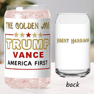 Naam, President Trump 2025 De Gouden Eeuw 16oz. Blikvorm Glas