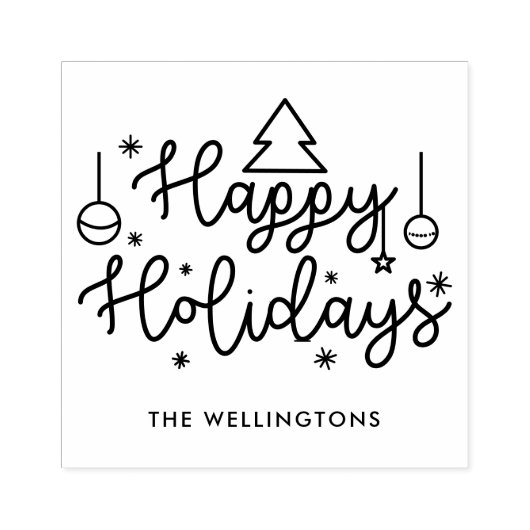 Naam Prettige feestdagen Cute Script-reeks Rubberstempel (Afrduk)