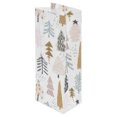 Naam prijsopgave | grillig winterboompatroon wijn cadeautas (Achterkant Gekanteld)