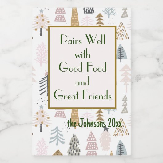 Naam prijsopgave | Winter rustieke kerstbomen (10) Wijn Etiket (Enkel label)