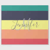 Naam primaire regenboogkleurblok Stripe Monogram Cadeaupapier (Vlak)