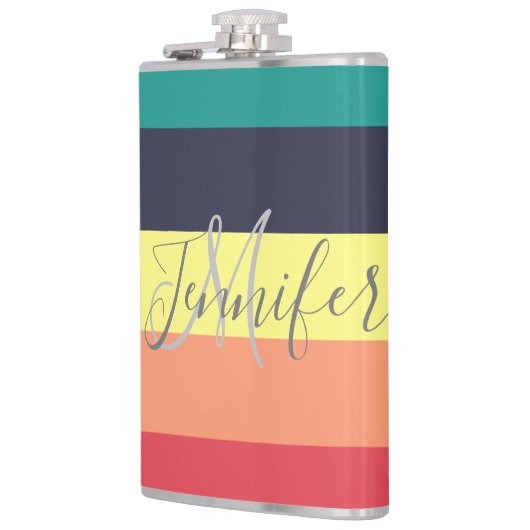 Naam primaire regenboogkleurblok Stripe Monogram Heupfles (Links)