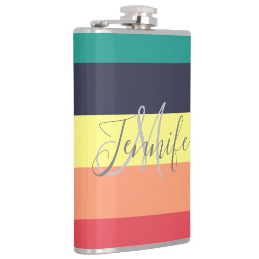 Naam primaire regenboogkleurblok Stripe Monogram Heupfles (Rechts)