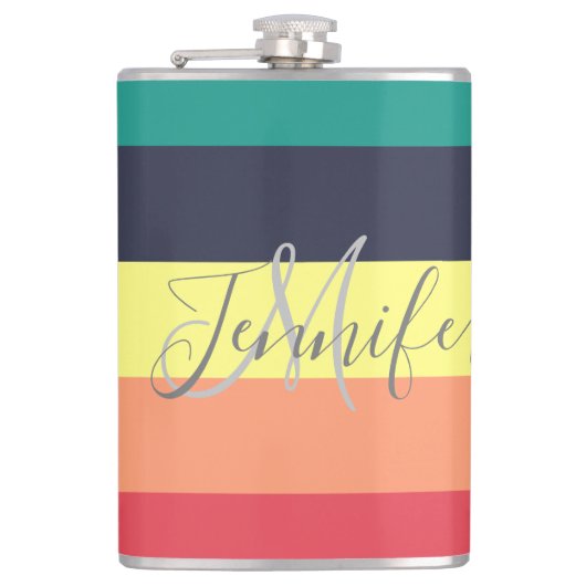 Naam primaire regenboogkleurblok Stripe Monogram Heupfles (Voorkant)