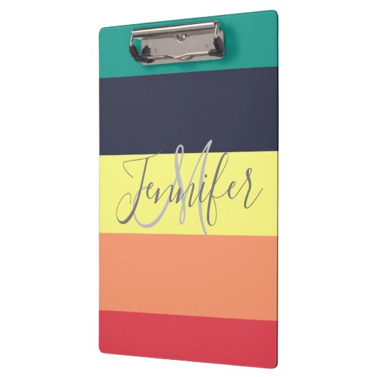 Naam primaire regenboogkleurblok Stripe Monogram Klembord (Links)