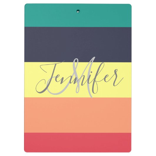 Naam primaire regenboogkleurblok Stripe Monogram Klembord (Achterkant)