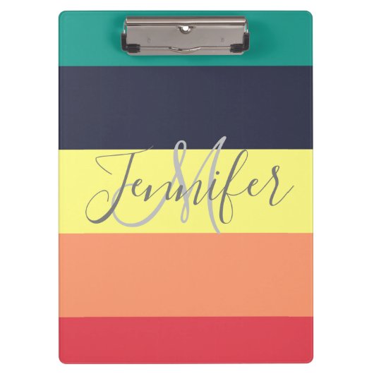 Naam primaire regenboogkleurblok Stripe Monogram Klembord (Voorkant)