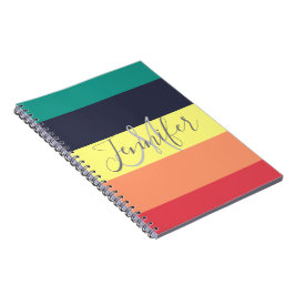 Naam primaire regenboogkleurblok Stripe Monogram Notitieboek