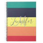 Naam primaire regenboogkleurblok Stripe Monogram Notitieboek (Voorkant)