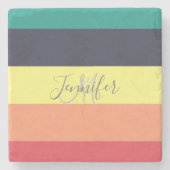 Naam primaire regenboogkleurblok Stripe Monogram Stenen Onderzetter (Voorkant)