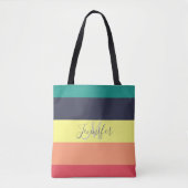 Naam primaire regenboogkleurblok Stripe Monogram Tote Bag (Voorkant)