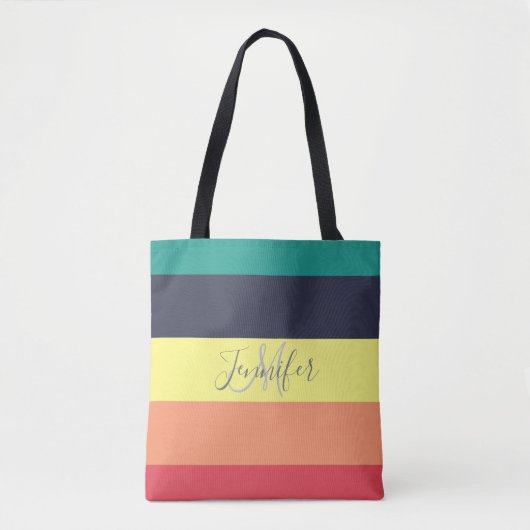 Naam primaire regenboogkleurblok Stripe Monogram Tote Bag (Voorkant)