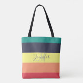 Naam primaire regenboogkleurblok Stripe Monogram Tote Bag (Achterkant)