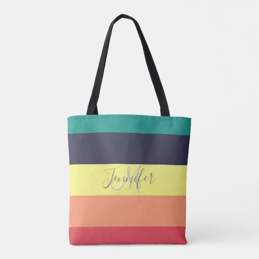Naam primaire regenboogkleurblok Stripe Monogram Tote Bag (Achterkant)