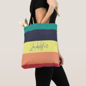 Naam primaire regenboogkleurblok Stripe Monogram Tote Bag (Dichtbij)