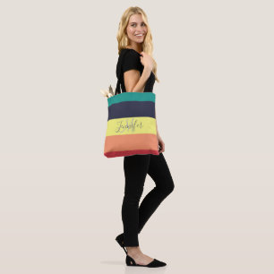 Naam primaire regenboogkleurblok Stripe Monogram Tote Bag