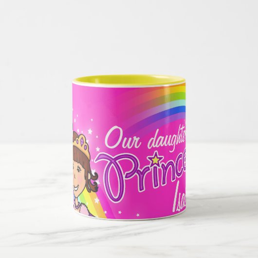 Naam prinses meiden regenboogroze mok (Center)