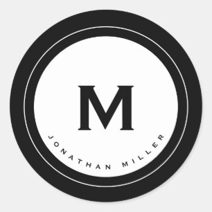 Naam professionele monogram Zwart-wit Ronde Sticker