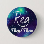 Naam ___ + Pronouns  Galaxy Ronde Button 5,7 Cm (Voorkant)