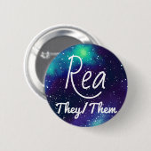 Naam ___ + Pronouns  Galaxy Ronde Button 5,7 Cm (Voorkant /achterkant)