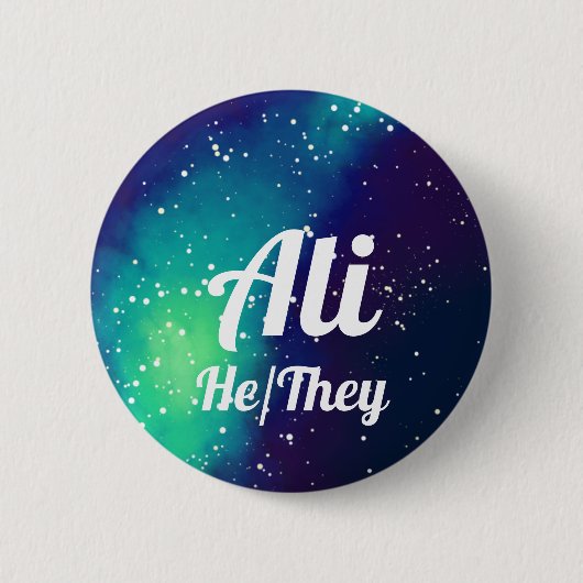 Naam ___ + Pronouns Galaxy Ronde Button 5,7 Cm (Voorkant)
