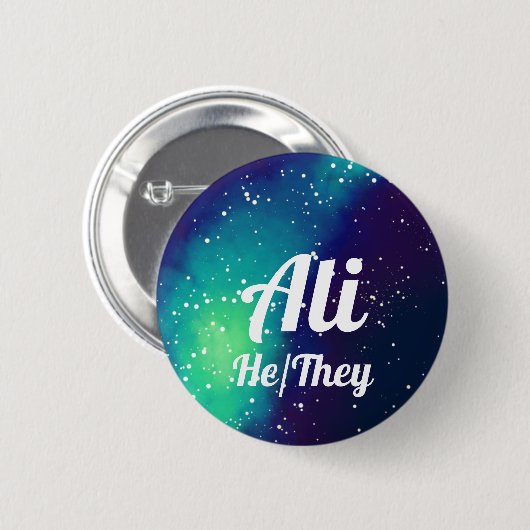 Naam ___ + Pronouns  Galaxy Ronde Button 5,7 Cm (Voorkant /achterkant)
