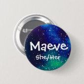 Naam ___ + Pronouns Galaxy Ronde Button 5,7 Cm (Voorkant /achterkant)
