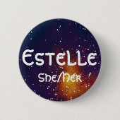 Naam ___ + Pronouns  Galaxy Ronde Button 5,7 Cm (Voorkant)