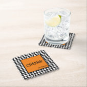 Naam & Proost! Oranje Zwart Wit Houndstooth Kartonnen Onderzetters (Insitu)