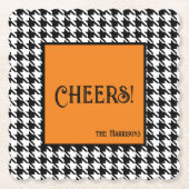 Naam & Proost! Oranje Zwart Wit Houndstooth Kartonnen Onderzetters (Voorkant)