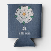 Naam, Quilled Yorkshire White Rose, Blue Denim Blikjeskoeler (Voorkant)