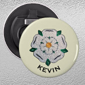 Naam, Quilled Yorkshire White Rose Magnet Button Flesopener