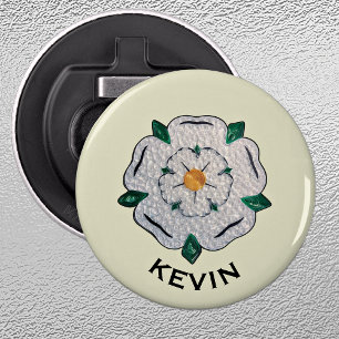 Naam, Quilled Yorkshire White Rose Magnet Button Flesopener
