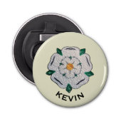 Naam, Quilled Yorkshire White Rose Magnet Button Flesopener (Voorkant)