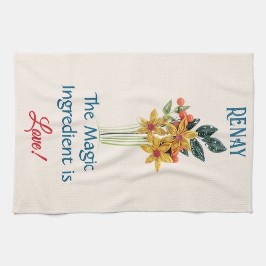 Naam, Quote, Papier Gevulde Bloemen Print Groot Theedoek (Horizontaal)