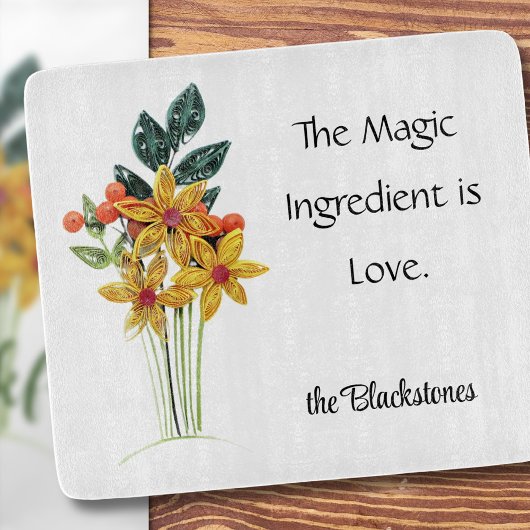 Naam, Quote, Papier Gewatteerde Bloemen Glas Snijplank