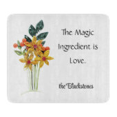 Naam, Quote, Papier Gewatteerde Bloemen Glas Snijplank (Voorkant)