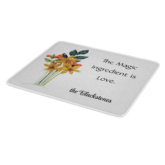 Naam, Quote, Papier Gewatteerde Bloemen Glas Snijplank (Hoek)